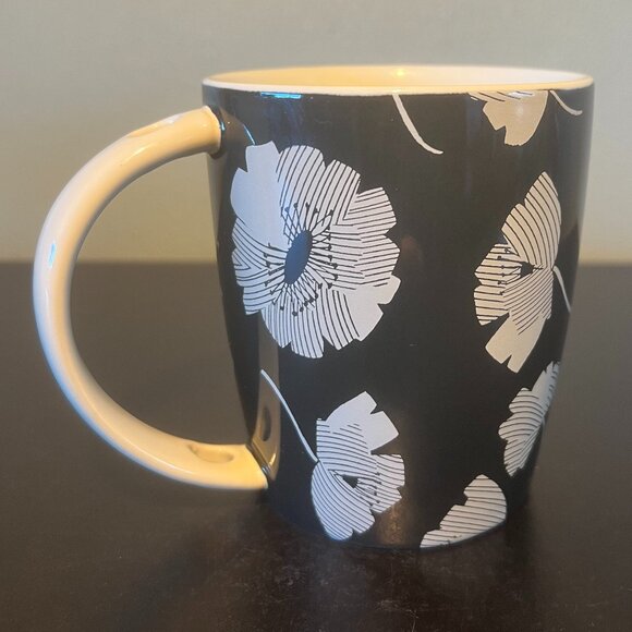 TABITHA BROWN Floral Black and White Poppies Stoneware Coffee Tea Cup Mug - Picture 2 of 9
